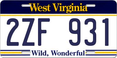 WV license plate 2ZF931
