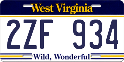WV license plate 2ZF934