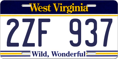 WV license plate 2ZF937