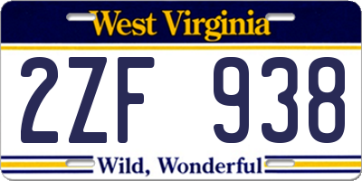 WV license plate 2ZF938