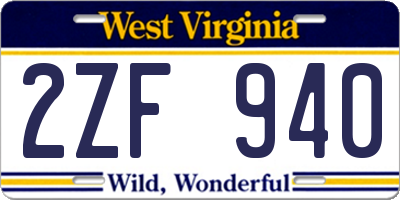WV license plate 2ZF940