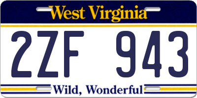 WV license plate 2ZF943