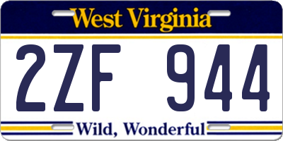 WV license plate 2ZF944