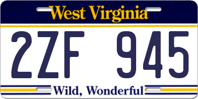 WV license plate 2ZF945