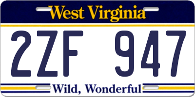WV license plate 2ZF947