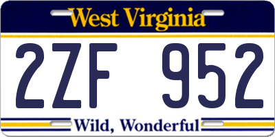 WV license plate 2ZF952