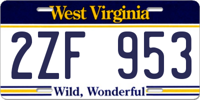 WV license plate 2ZF953