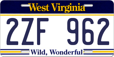 WV license plate 2ZF962