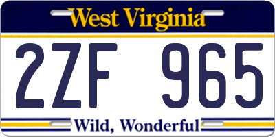 WV license plate 2ZF965