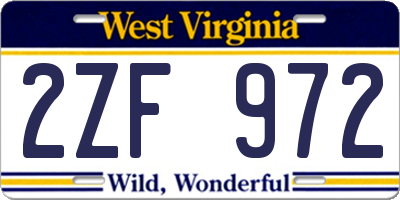 WV license plate 2ZF972