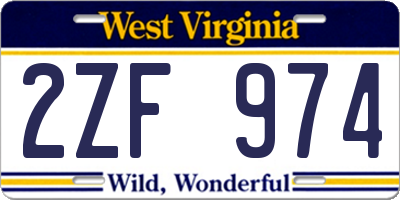 WV license plate 2ZF974