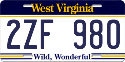 WV license plate 2ZF980