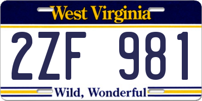 WV license plate 2ZF981