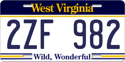WV license plate 2ZF982