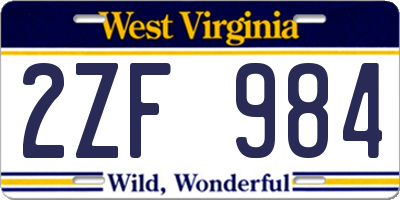 WV license plate 2ZF984