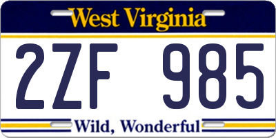 WV license plate 2ZF985