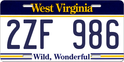 WV license plate 2ZF986