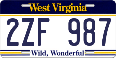 WV license plate 2ZF987