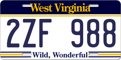 WV license plate 2ZF988