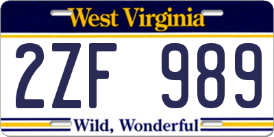 WV license plate 2ZF989