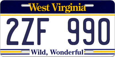 WV license plate 2ZF990