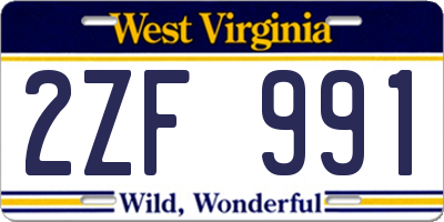 WV license plate 2ZF991