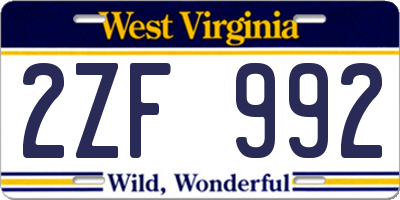 WV license plate 2ZF992