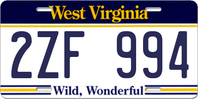 WV license plate 2ZF994