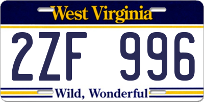WV license plate 2ZF996