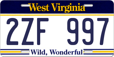 WV license plate 2ZF997