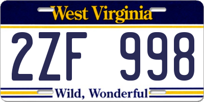 WV license plate 2ZF998