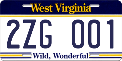 WV license plate 2ZG001
