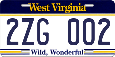 WV license plate 2ZG002
