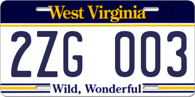 WV license plate 2ZG003