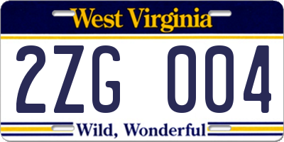 WV license plate 2ZG004