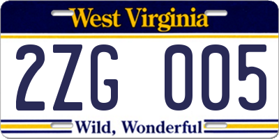 WV license plate 2ZG005