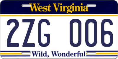 WV license plate 2ZG006