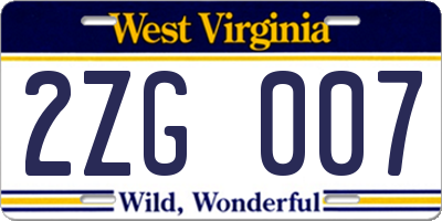 WV license plate 2ZG007