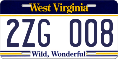 WV license plate 2ZG008