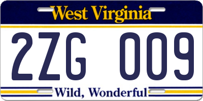 WV license plate 2ZG009