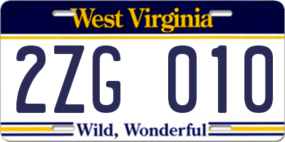 WV license plate 2ZG010
