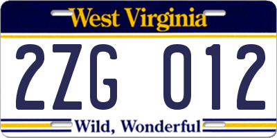 WV license plate 2ZG012