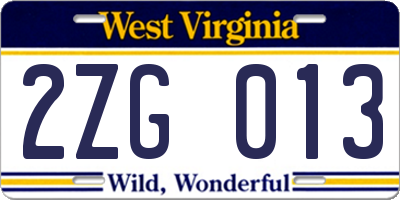 WV license plate 2ZG013