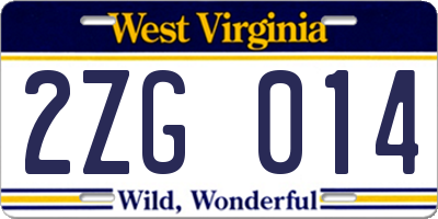 WV license plate 2ZG014
