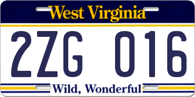 WV license plate 2ZG016