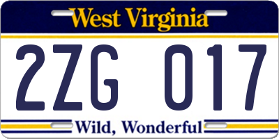 WV license plate 2ZG017