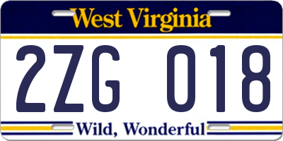 WV license plate 2ZG018