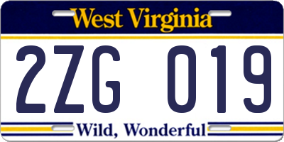WV license plate 2ZG019