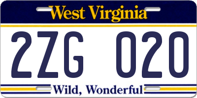WV license plate 2ZG020