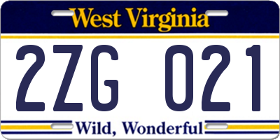 WV license plate 2ZG021